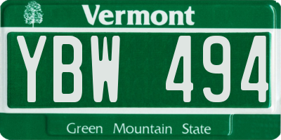 VT license plate YBW494