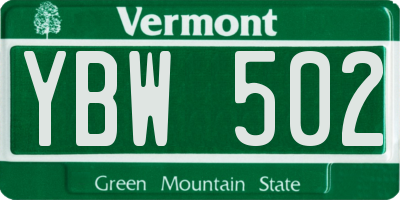 VT license plate YBW502