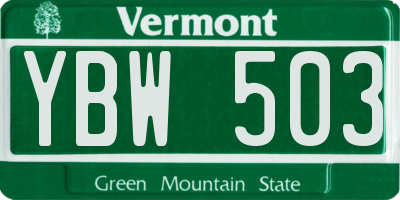VT license plate YBW503