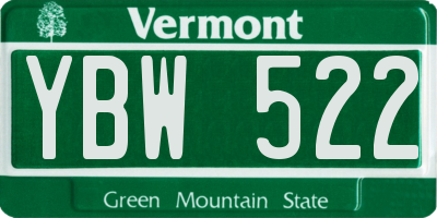 VT license plate YBW522