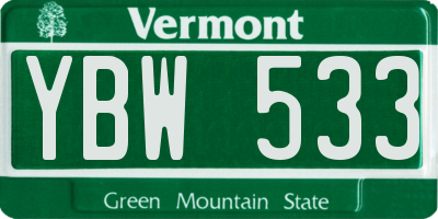 VT license plate YBW533