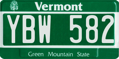 VT license plate YBW582