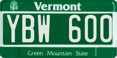 VT license plate YBW600
