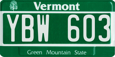 VT license plate YBW603