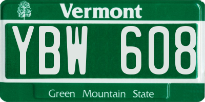 VT license plate YBW608