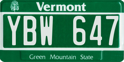 VT license plate YBW647