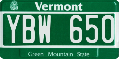 VT license plate YBW650