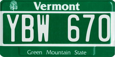 VT license plate YBW670