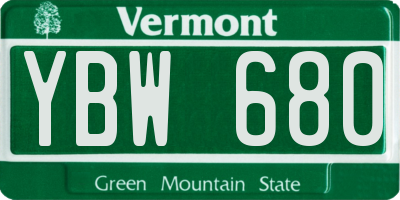 VT license plate YBW680