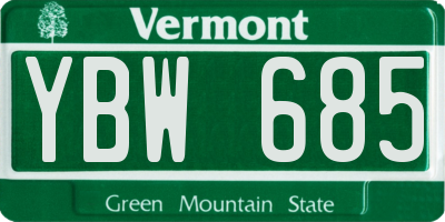 VT license plate YBW685