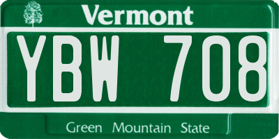 VT license plate YBW708