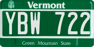 VT license plate YBW722