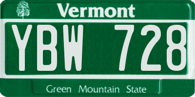 VT license plate YBW728