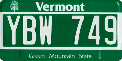 VT license plate YBW749