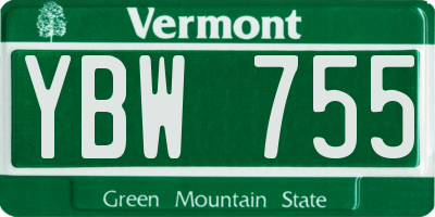 VT license plate YBW755