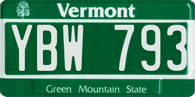 VT license plate YBW793