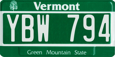 VT license plate YBW794