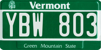 VT license plate YBW803