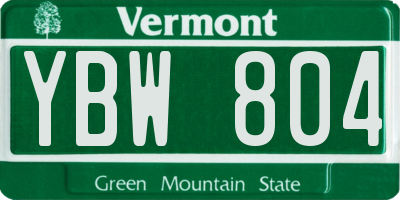 VT license plate YBW804