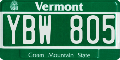 VT license plate YBW805