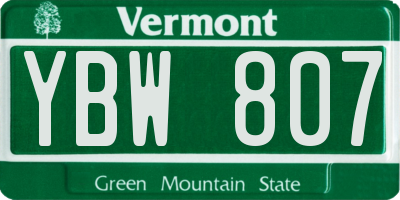 VT license plate YBW807