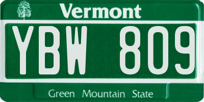 VT license plate YBW809