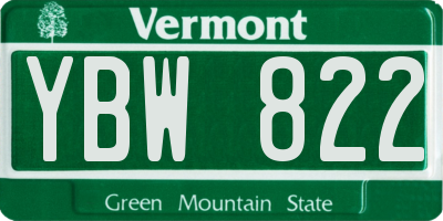 VT license plate YBW822