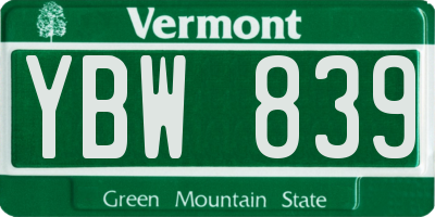 VT license plate YBW839
