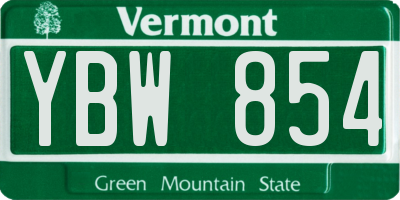 VT license plate YBW854