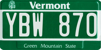 VT license plate YBW870