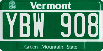 VT license plate YBW908