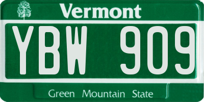 VT license plate YBW909