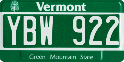 VT license plate YBW922