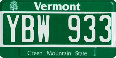 VT license plate YBW933
