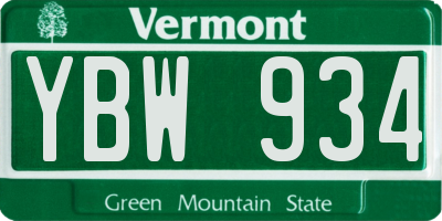 VT license plate YBW934