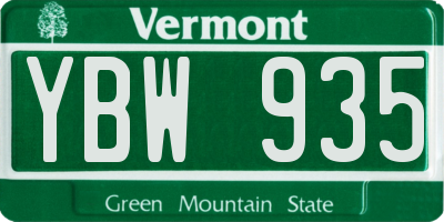 VT license plate YBW935