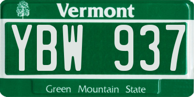 VT license plate YBW937