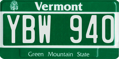 VT license plate YBW940