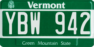 VT license plate YBW942
