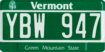 VT license plate YBW947