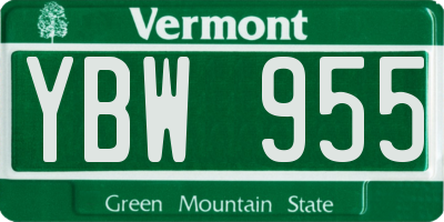VT license plate YBW955