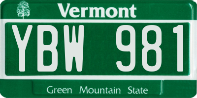 VT license plate YBW981