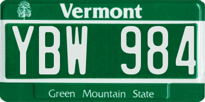 VT license plate YBW984
