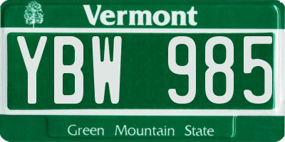 VT license plate YBW985