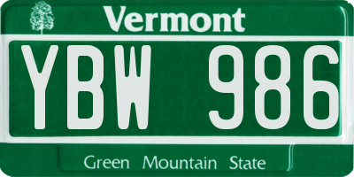 VT license plate YBW986