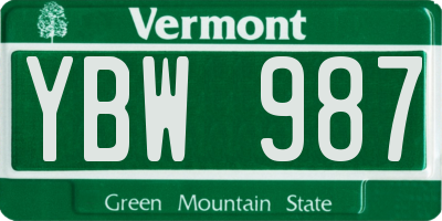 VT license plate YBW987