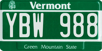 VT license plate YBW988