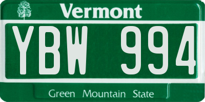 VT license plate YBW994