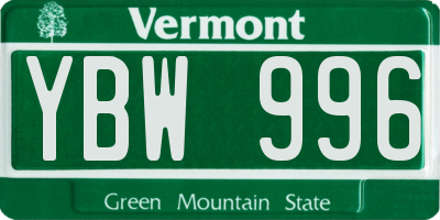 VT license plate YBW996