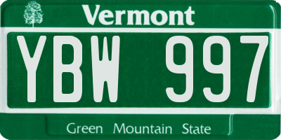 VT license plate YBW997
